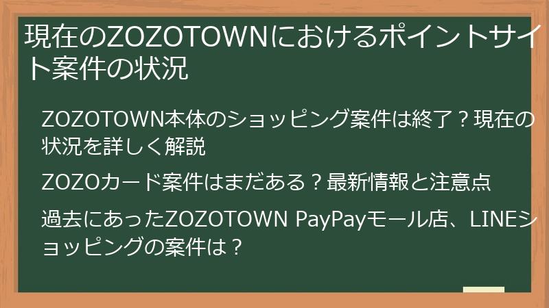 現在のZOZOTOWNにおけるポイントサイト案件の状況