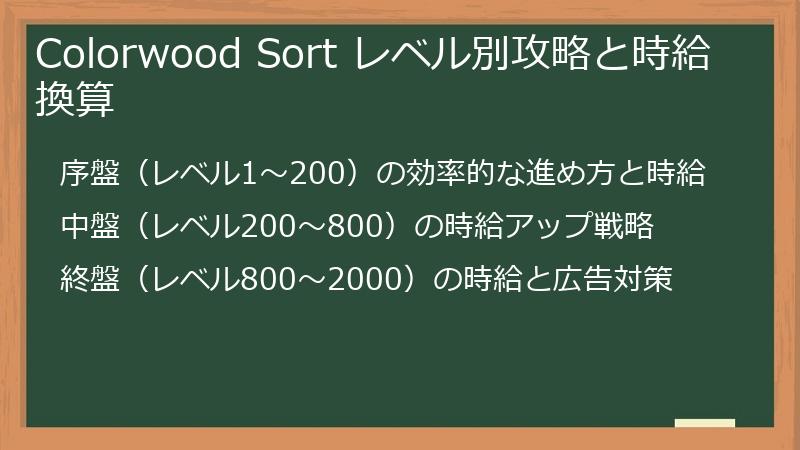 Colorwood Sort レベル別攻略と時給換算