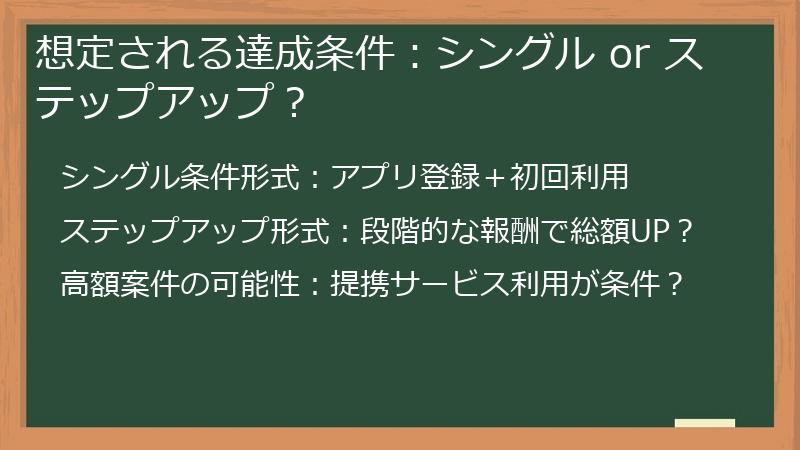 想定される達成条件：シングル or ステップアップ？