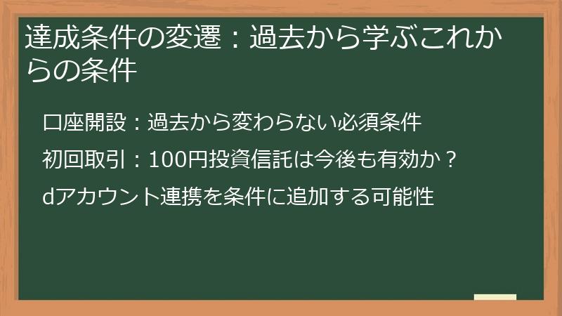 達成条件の変遷：過去から学ぶこれからの条件