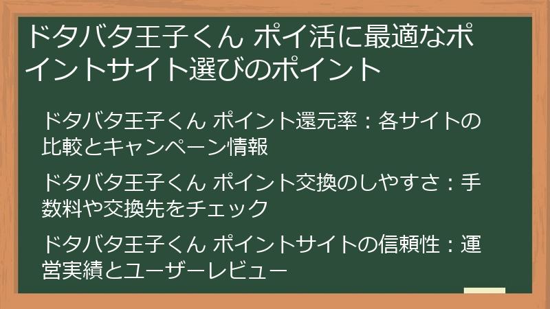 ドタバタ王子くん ポイ活に最適なポイントサイト選びのポイント