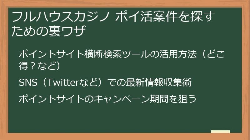 フルハウスカジノ ポイ活案件を探すための裏ワザ