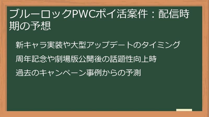 ブルーロックPWCポイ活案件：配信時期の予想