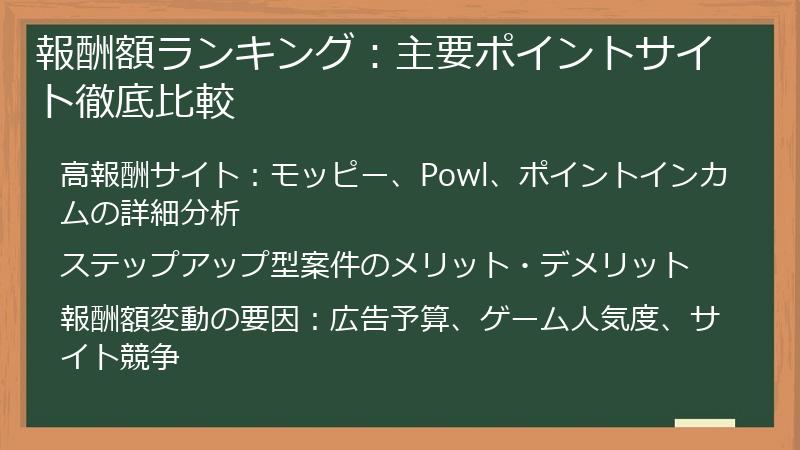 報酬額ランキング：主要ポイントサイト徹底比較
