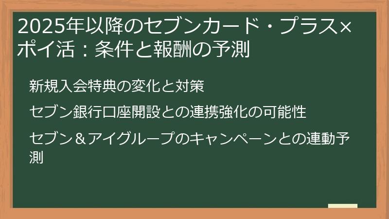 2025年以降のセブンカード・プラス×ポイ活：条件と報酬の予測
