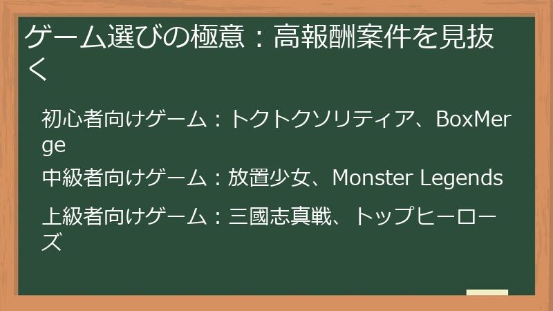 ゲーム選びの極意：高報酬案件を見抜く