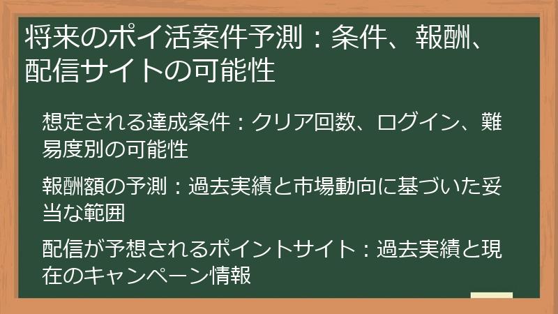 将来のポイ活案件予測：条件、報酬、配信サイトの可能性