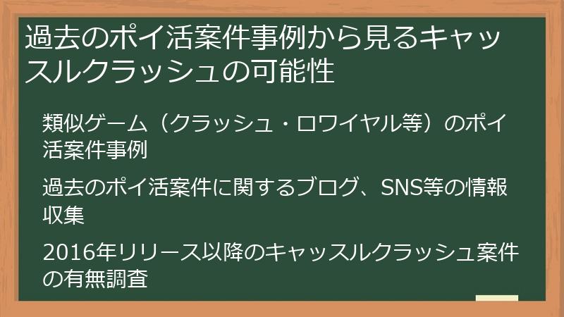 過去のポイ活案件事例から見るキャッスルクラッシュの可能性
