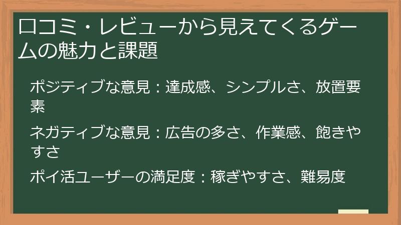 口コミ・レビューから見えてくるゲームの魅力と課題