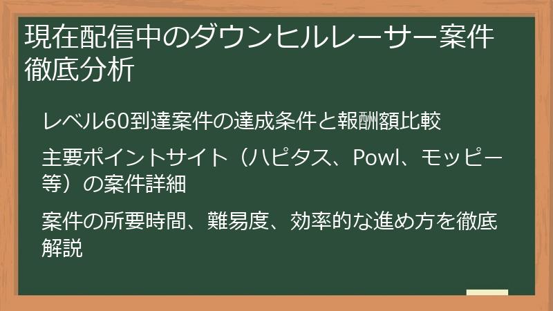 現在配信中のダウンヒルレーサー案件徹底分析
