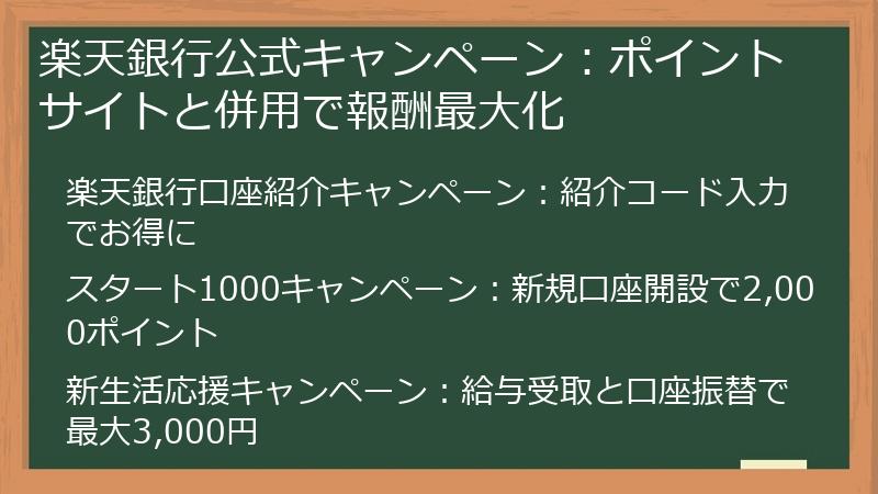 楽天銀行公式キャンペーン：ポイントサイトと併用で報酬最大化
