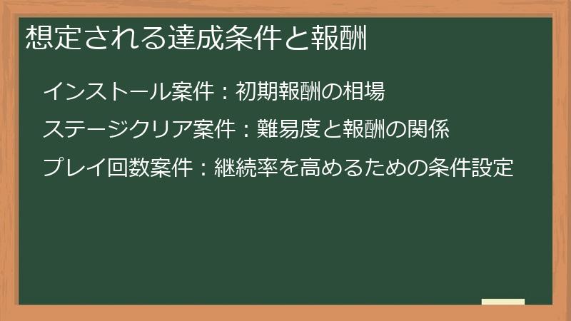 想定される達成条件と報酬