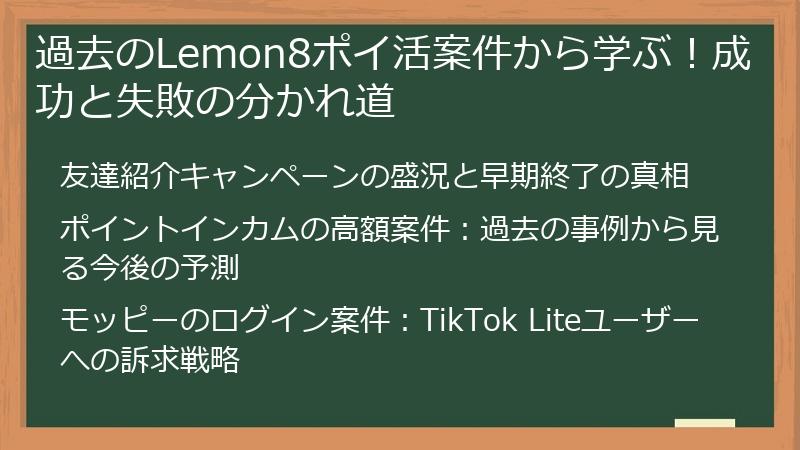 過去のLemon8ポイ活案件から学ぶ！成功と失敗の分かれ道