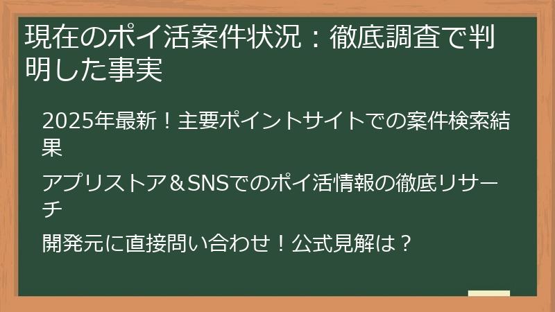 現在のポイ活案件状況：徹底調査で判明した事実