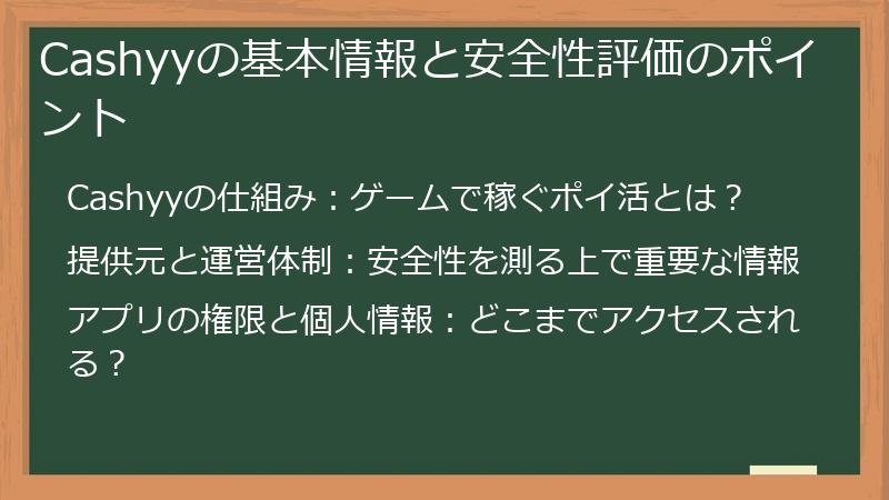 Cashyyの基本情報と安全性評価のポイント