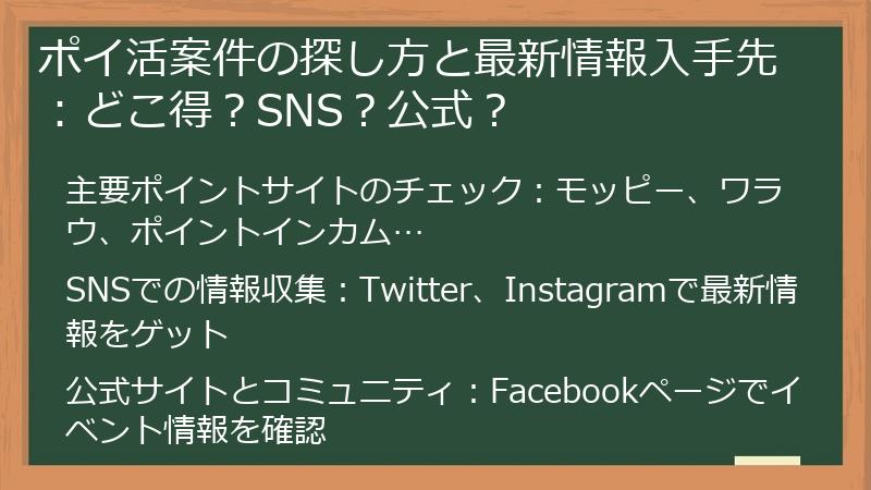 ポイ活案件の探し方と最新情報入手先：どこ得？SNS？公式？