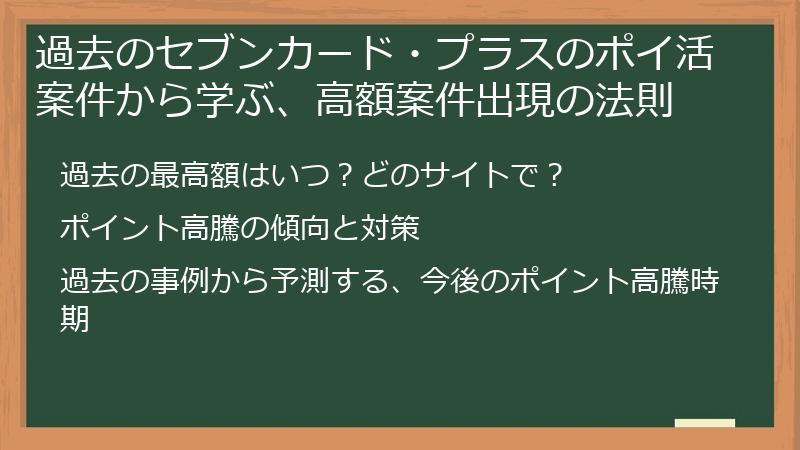 過去のセブンカード・プラスのポイ活案件から学ぶ、高額案件出現の法則