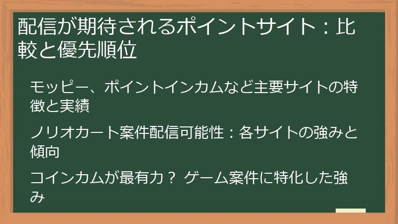 配信が期待されるポイントサイト：比較と優先順位
