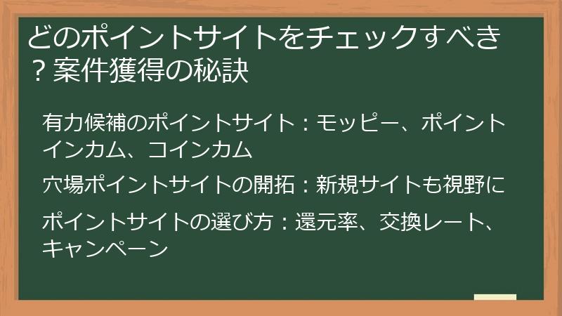 どのポイントサイトをチェックすべき？案件獲得の秘訣