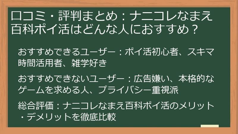 口コミ・評判まとめ:ナニコレなまえ百科ポイ活はどんな人におすすめ?