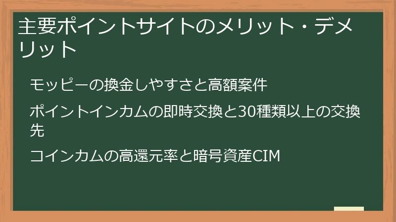 主要ポイントサイトのメリット・デメリット