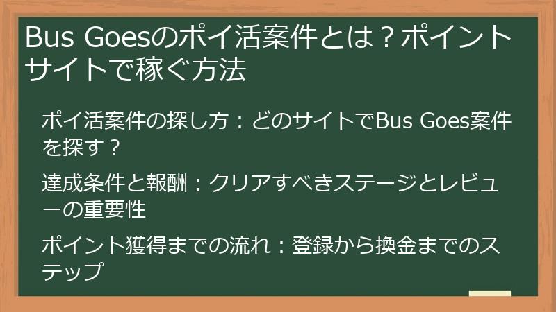 Bus Goesのポイ活案件とは？ポイントサイトで稼ぐ方法