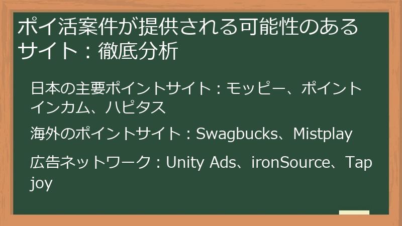 ポイ活案件が提供される可能性のあるサイト：徹底分析