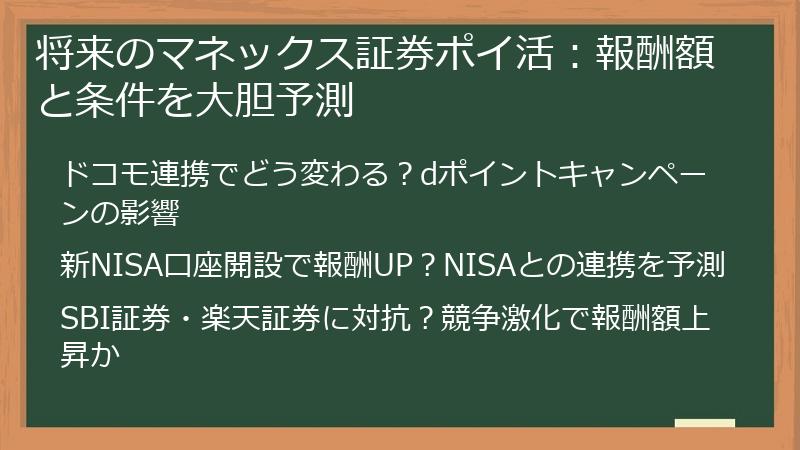 将来のマネックス証券ポイ活：報酬額と条件を大胆予測