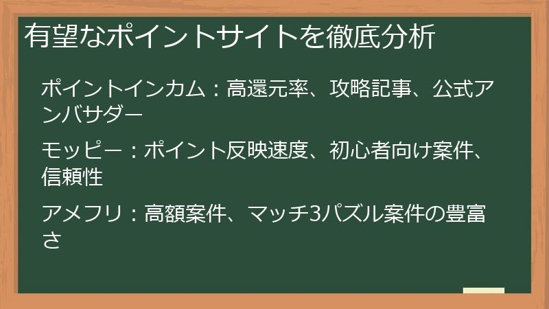 有望なポイントサイトを徹底分析