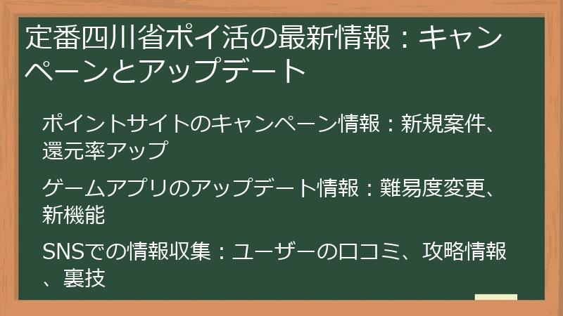 定番四川省ポイ活の最新情報：キャンペーンとアップデート