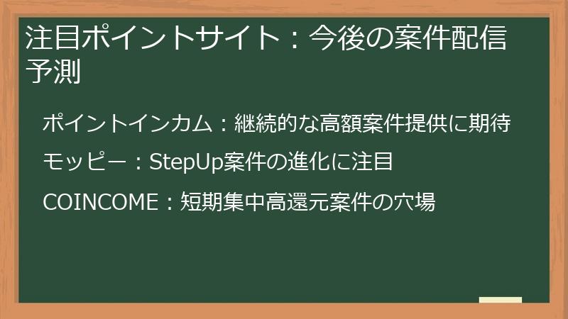 注目ポイントサイト：今後の案件配信予測