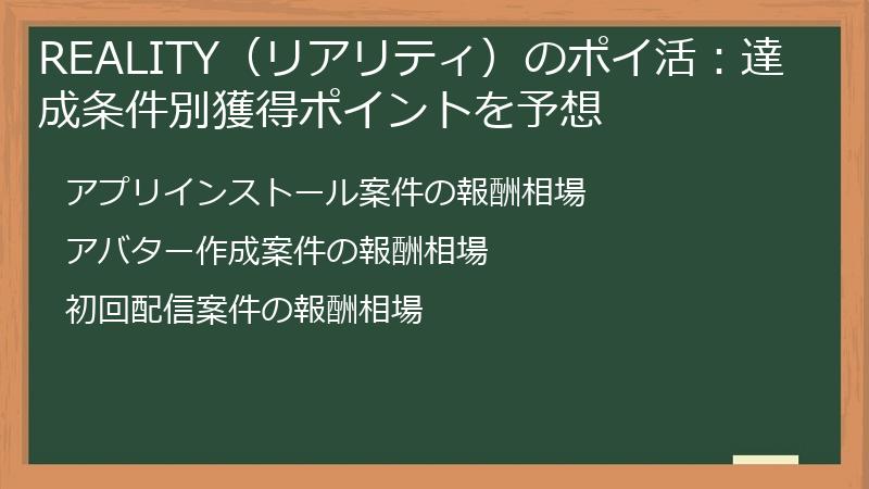 REALITY（リアリティ）のポイ活：達成条件別獲得ポイントを予想