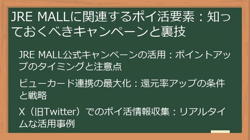 JRE MALLに関連するポイ活要素：知っておくべきキャンペーンと裏技