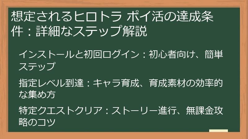 想定されるヒロトラ ポイ活の達成条件：詳細なステップ解説
