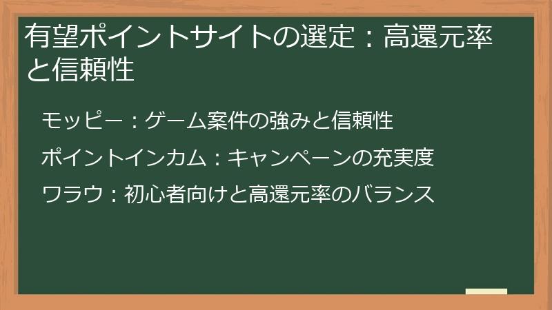 有望ポイントサイトの選定:高還元率と信頼性