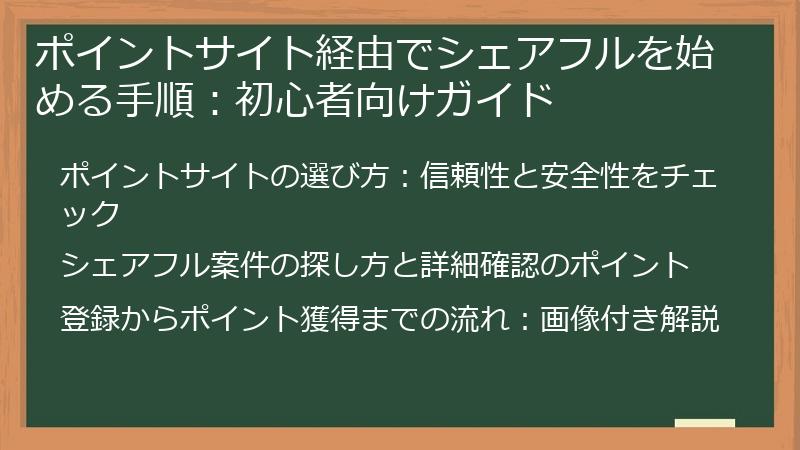 ポイントサイト経由でシェアフルを始める手順：初心者向けガイド