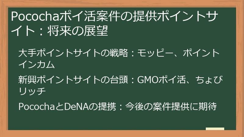 Pocochaポイ活案件の提供ポイントサイト：将来の展望