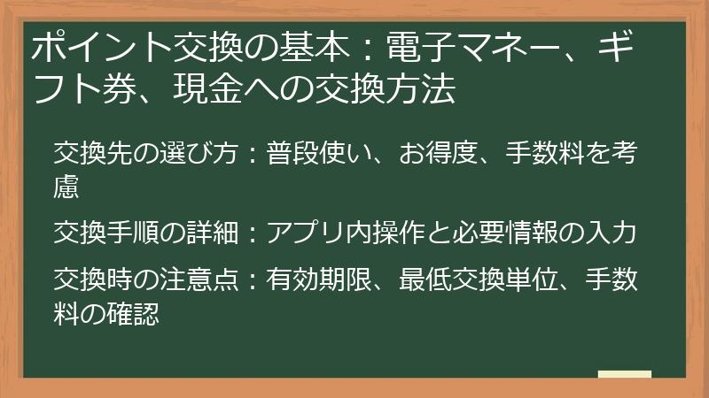 ポイント交換の基本：電子マネー、ギフト券、現金への交換方法
