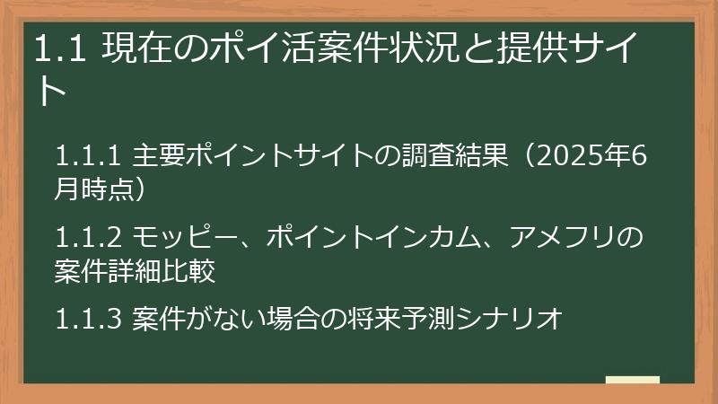 1.1 現在のポイ活案件状況と提供サイト