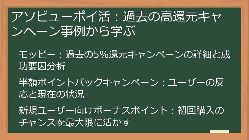 アソビューポイ活：過去の高還元キャンペーン事例から学ぶ