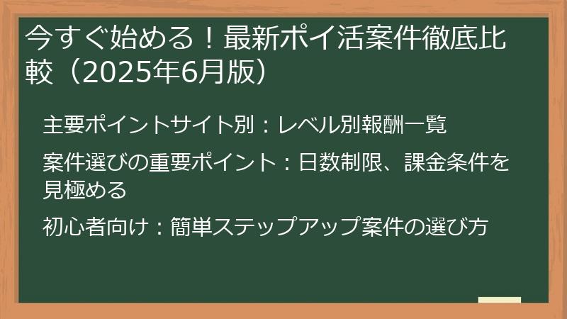 今すぐ始める！最新ポイ活案件徹底比較（2025年6月版）