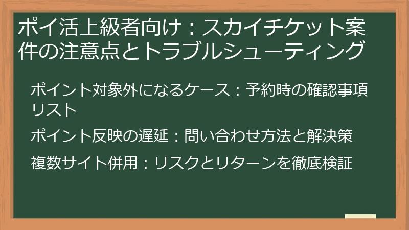 ポイ活上級者向け：スカイチケット案件の注意点とトラブルシューティング