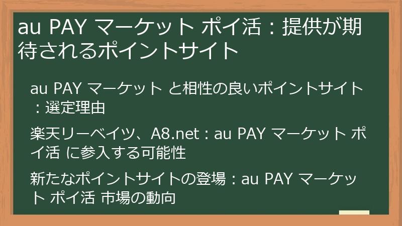 au PAY マーケット ポイ活：提供が期待されるポイントサイト
