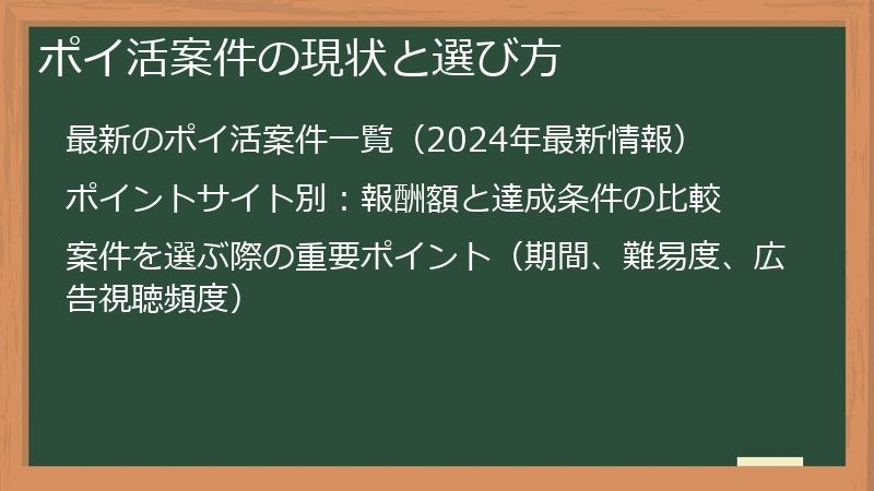 ポイ活案件の現状と選び方