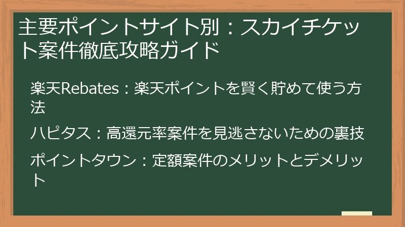 主要ポイントサイト別：スカイチケット案件徹底攻略ガイド