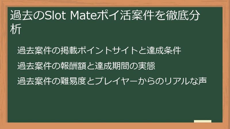過去のSlot Mateポイ活案件を徹底分析