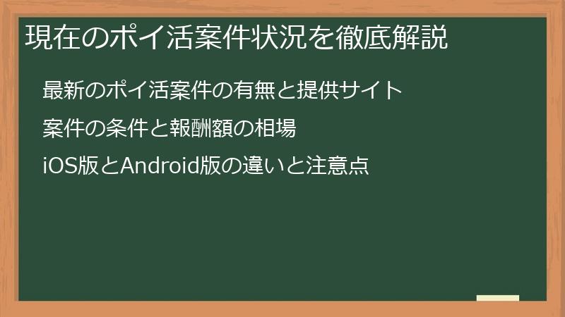 現在のポイ活案件状況を徹底解説