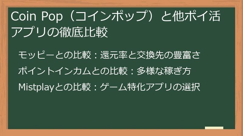 Coin Pop（コインポップ）と他ポイ活アプリの徹底比較