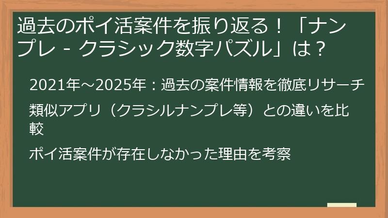 過去のポイ活案件を振り返る！「ナンプレ - クラシック数字パズル」は？