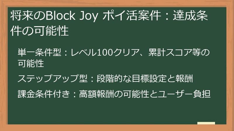 将来のBlock Joy ポイ活案件：達成条件の可能性